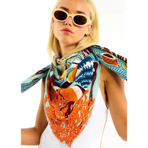 Nos bijoux pour foulard coral bleu 130cmx130cm