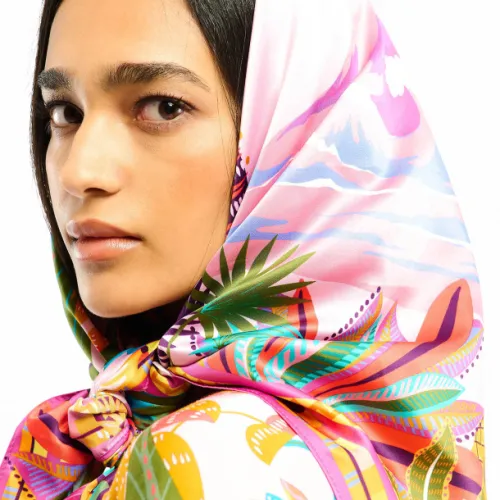 Nos bijoux pour foulard hawaï rose 90x90cm