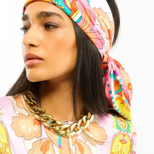 Nos bijoux pour foulard enchantered rose 90x90cm