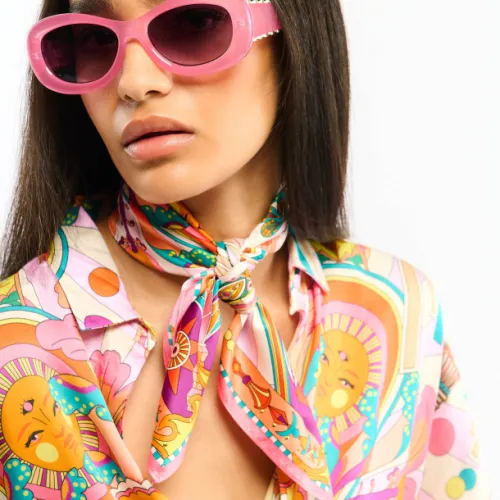 Nos bijoux pour mini foulard enchantered rose 55x55cm 