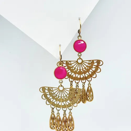 boucles d'oreilles cleopatre calcedoine fuchia