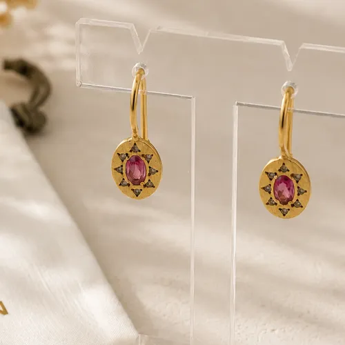 Nos bijoux pour boucles d'oreilles aura tourmaline rose