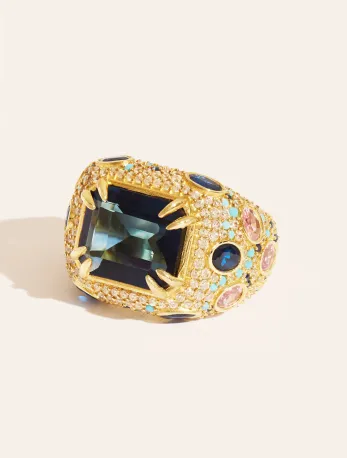 Bague Panthère Quartz coloré bleu 