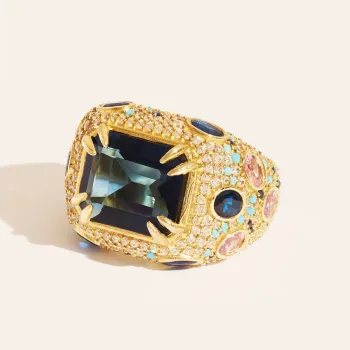 Bague Panthère Quartz coloré bleu 