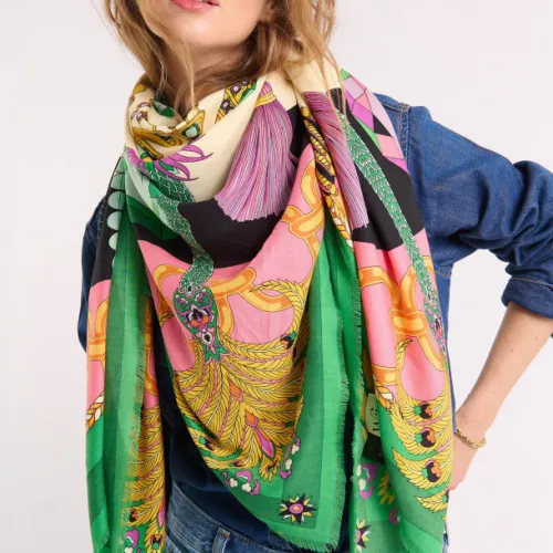Nos bijoux pour foulard diamonds vert 130cmx130cm 