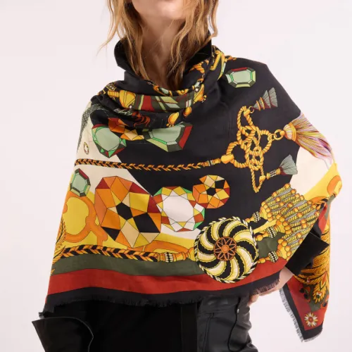Nos bijoux pour foulard diamonds noir 130cmx130cm