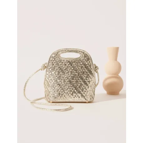 Sac cuir tressé mini Léna doré