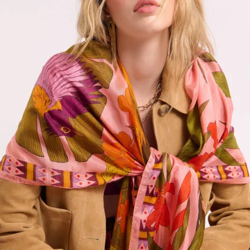 Nos bijoux pour foulard petal rose 130cmx130cm
