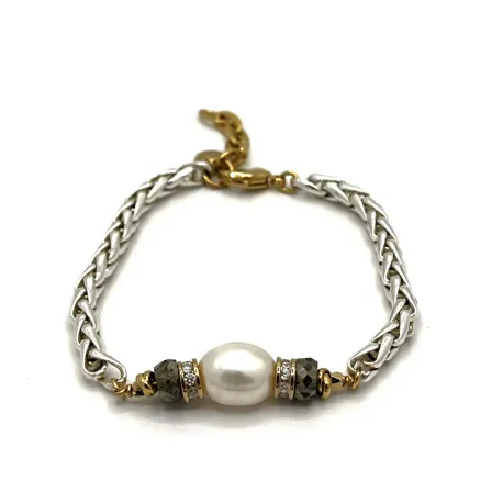 Bracelet Paloma bicolore pyrite et perle