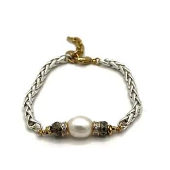 Bracelet Paloma bicolore pyrite et perle 