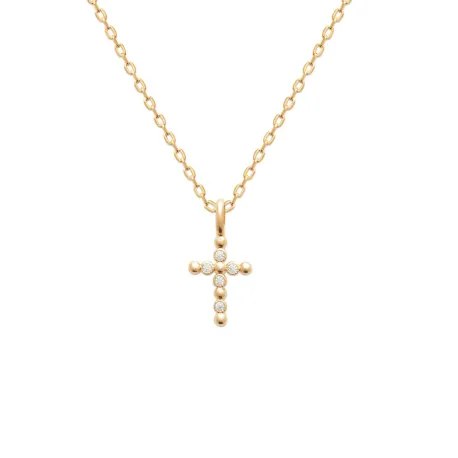 Collier croix perlé or, chaine 45cm 