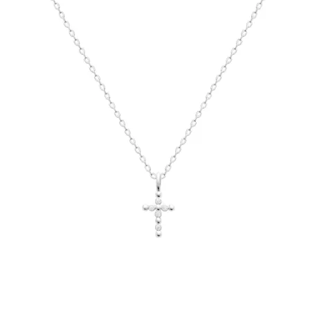 Collier croix perlé argent, chaine 45cm