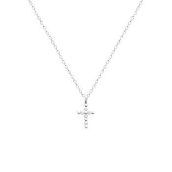 Collier croix perlé argent, chaine 45cm 