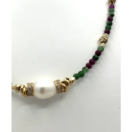 Collier chocker Fallon Perle et rubis zoïsite