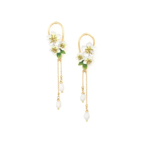 Boucles d'oreilles Hana 3 fleurs de cerisier et pampilles
