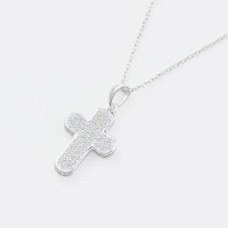 Collier croix large argent et zircon