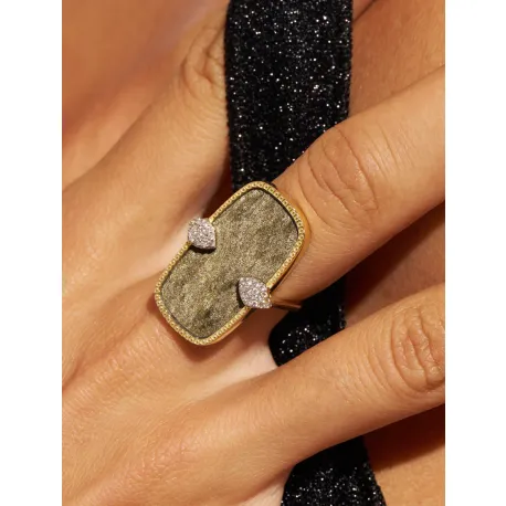 Bague Sangha Obsidienne Dorée