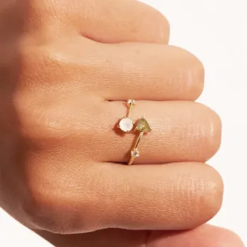 Bague Galia Ajustable Labradorite et Pierre de Lune 