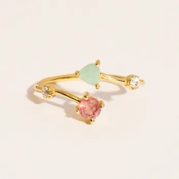 Bague Galia Ajustable Quartz Fraise et Amazonite 