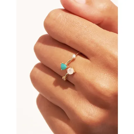 Bague Galia Ajustable Pierre de Lune et Turquoise 