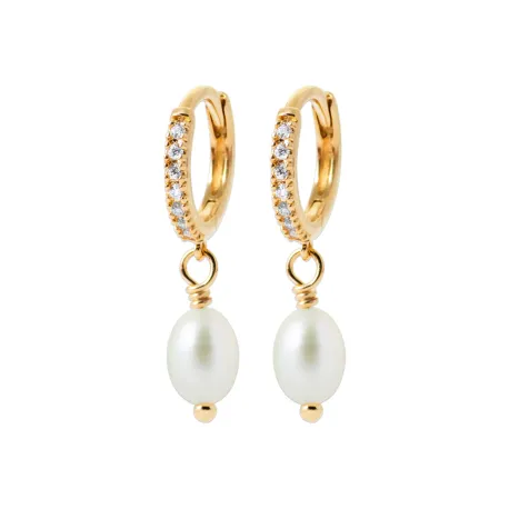 Boucles d'oreilles mini créoles perle pendante or