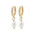 Boucles d'oreilles mini créoles perle pendante or