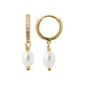 Boucles d'oreilles mini créoles perle pendante or