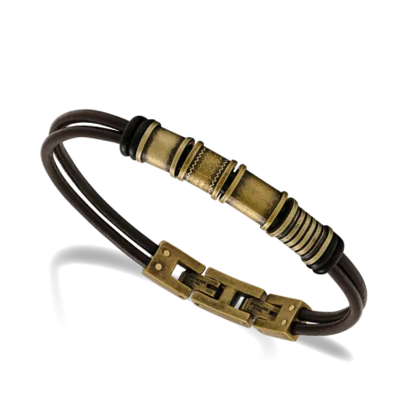 Bracelet Mercury Cuir Marron Perles Jaune Vintage 