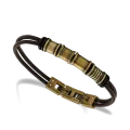 Bracelet Mercury Cuir Marron Perles Jaune Vintage 