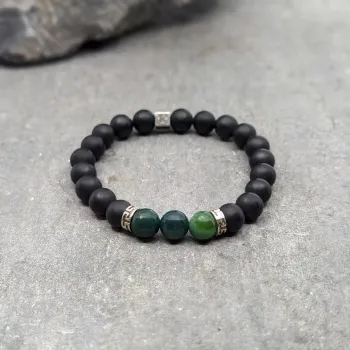 Bracelet en agate mousse et agate noire dépolie 8mm