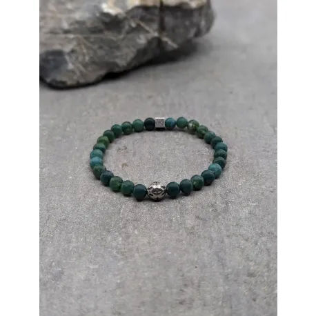 Bracelet en agate mousse et motif en acier inoxydable 6mm
