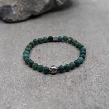Bracelet en agate mousse et motif en acier inoxydable 6mm
