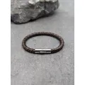 Bracelet cuir marron et fermoir brillant en acier inoxydable taille XL