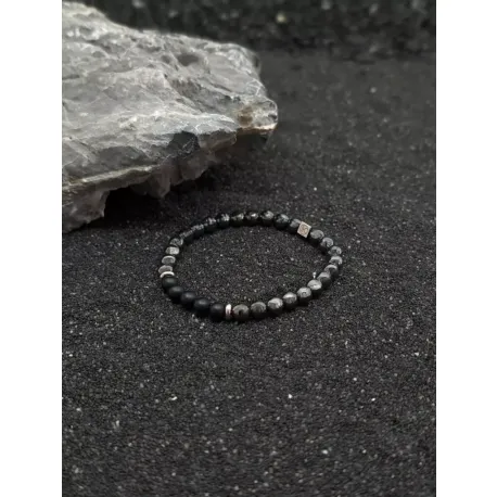 Bracelet en hématite et agate noire dépolie 6mm