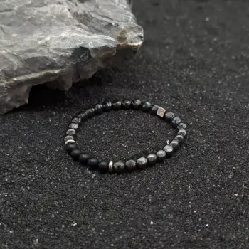 Bracelet en hématite et agate noire dépolie 6mm