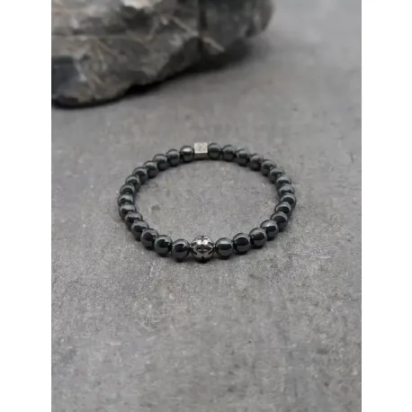 Bracelet en hématite 6mm et motif en acier inoxydable