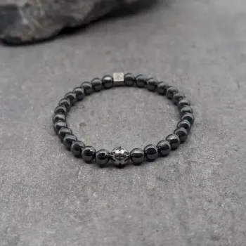 Bracelet en hématite 6mm et motif en acier inoxydable