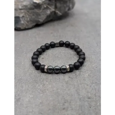 Bracelet en hématite et agate noire dépolie 8mm