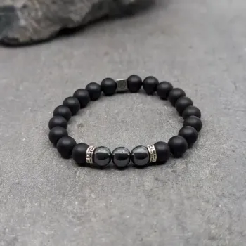 Bracelet en hématite et agate noire dépolie 8mm