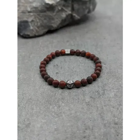 Bracelet en jaspe rouge 6mm et motif en acier inoxydable