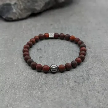Bracelet en jaspe rouge 6mm et motif en acier inoxydable