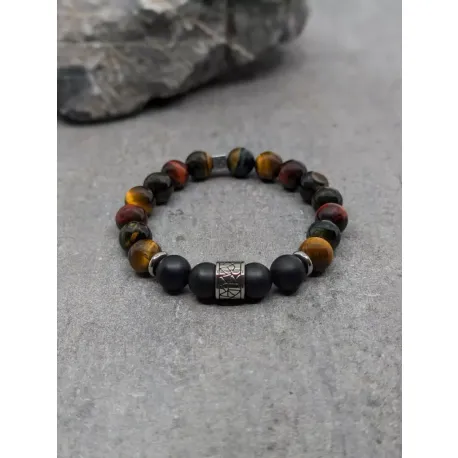 Bracelet en agate noire dépolie et trois yeux 10 mm