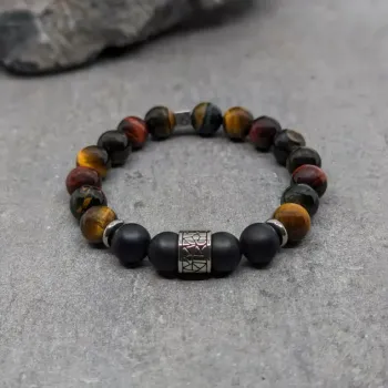 Bracelet en agate noire dépolie et trois yeux 10 mm