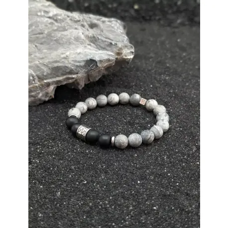 Bracelet en jaspe paysage gris dépoli 10 mm