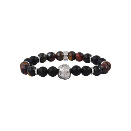 Bracelet Terre argenté Brillante, Trois Yeux et Agate Noire