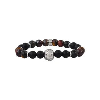 Bracelet Terre argenté Brillante, Trois Yeux et Agate Noire
