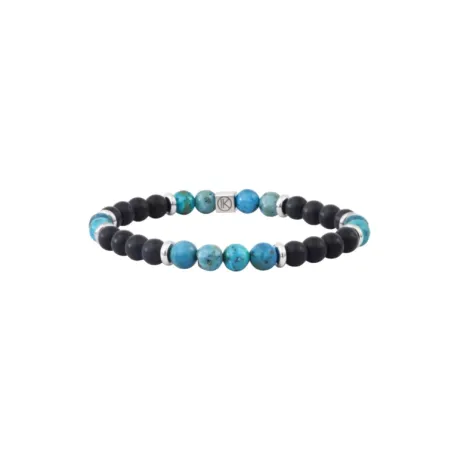 Bracelet Opale Bleue et Agate Noire 6 mm