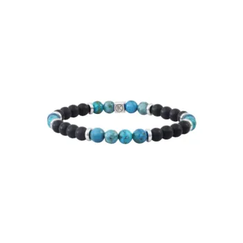 Bracelet Opale Bleue et Agate Noire 6 mm