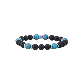 Bracelet Opale Bleue et Agate Noire 8 mm