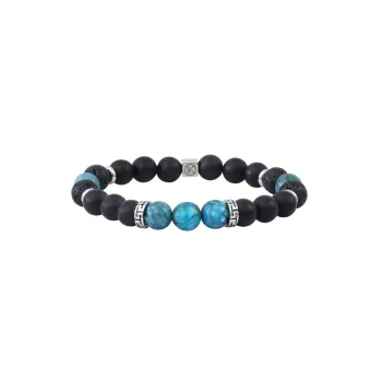 Bracelet Opale Bleue et Agate Noire, Pierre De Lave 8 mm